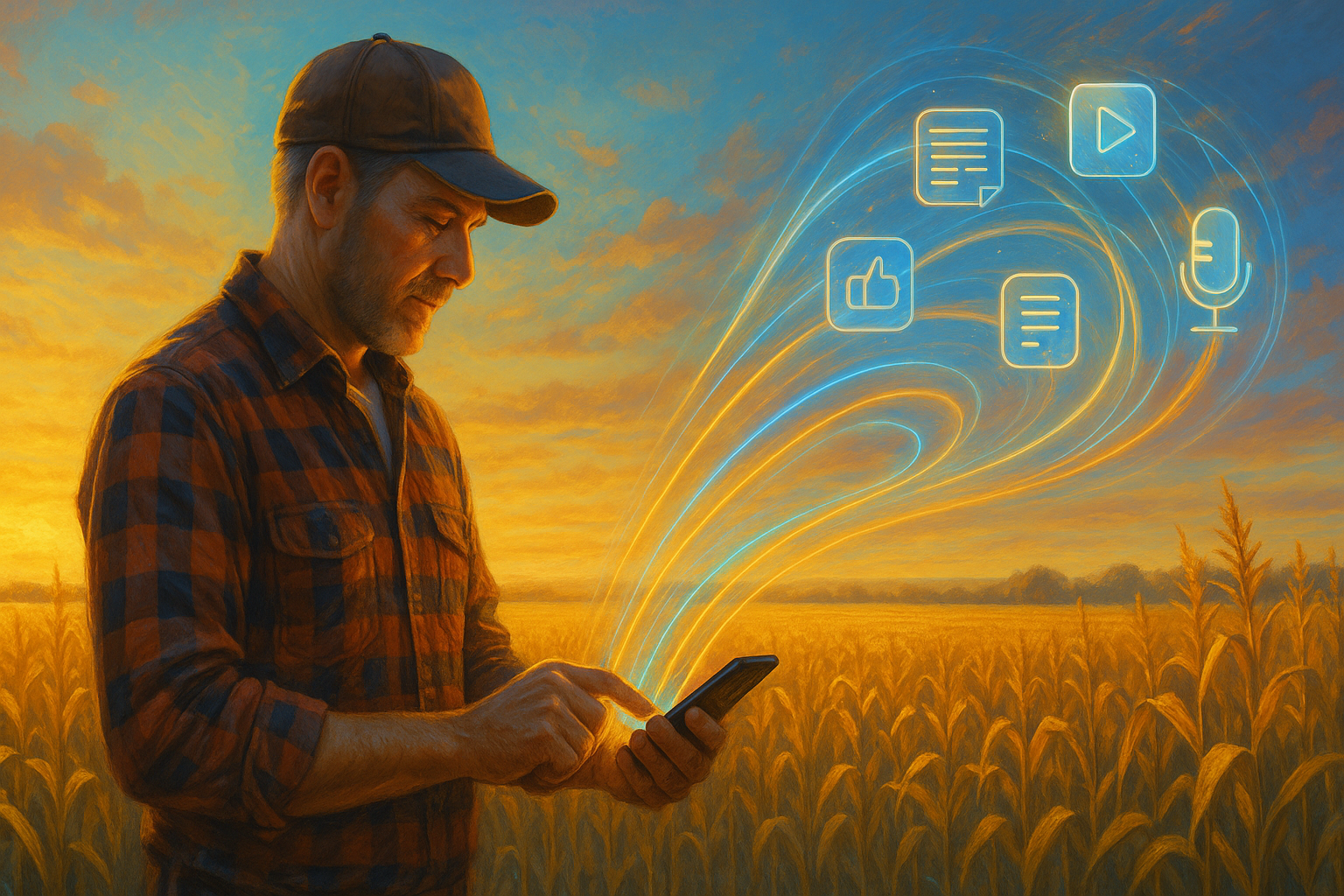 Profissional de marketing para o agronegócio planeja estratégias de comunicação integrando canais digitais e presenciais para aumentar a produtividade no setor.